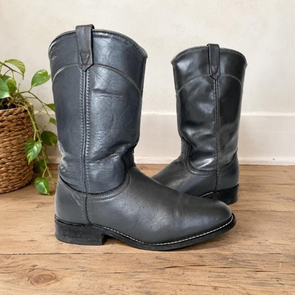 Vintage‎ Acme Circle A Gray Leather Western Cowgirl Boots USA Womens 6